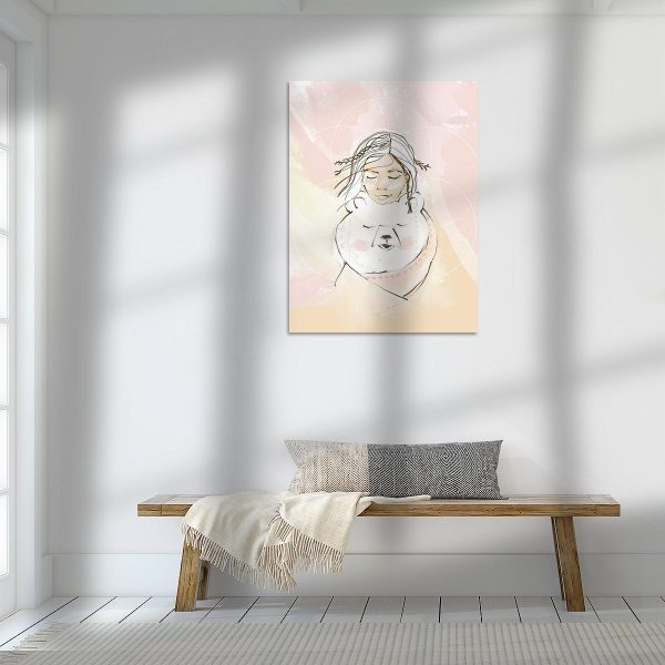 Een schilderij van een vrouw zittend op een bankje in een kamer, met Beer en het Meisje l Canvas.