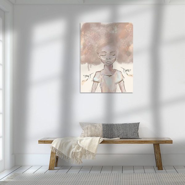 A Kolibrie en het Meisje l Canvas schilderij van een meisje dat in een kamer zit.