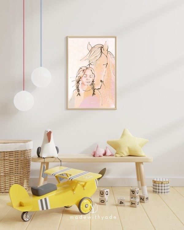 Een kinderkamer met een Paard en het Meisje l Canvas en speelgoed.