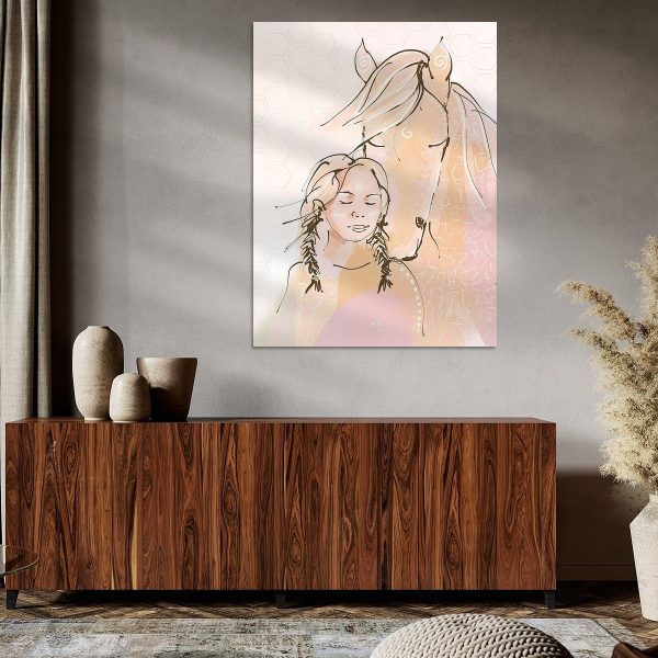 Een schilderij van "Paard en het Meisje l Canvas" op doek.